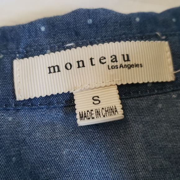 Vintage-Style Denim Dot 3/4-Sleeve Dress - Picture 7 of 8